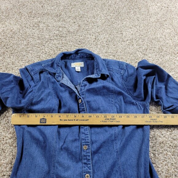 TALBOTS Denim Shirt Dress Womens 10 Blue Button Up FLAW* - Picture 3 of 7